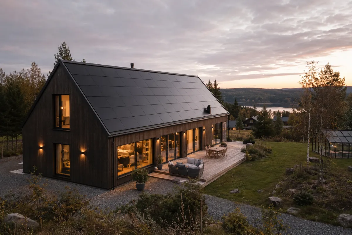ampy integrerade solceller modern travilla solnedgang