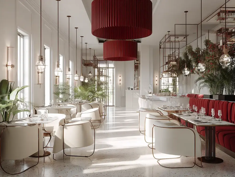 Snyggt designad belysning i en restaurang, installerad av Ampys elektriker.